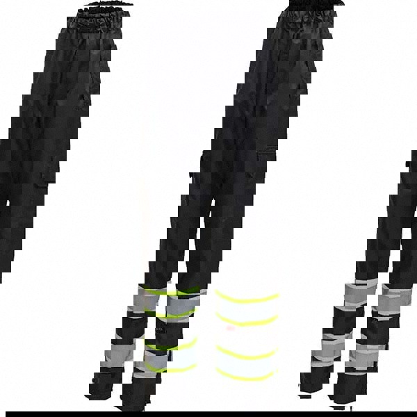 Rain Pants: Polyester, Drawcord Closure, Black, Medium